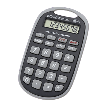 8-digit pocket calculator (eyelet, battery power, robust design) grey