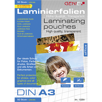 Laminating pouches (DIN A3, 80 micron) 50 pack