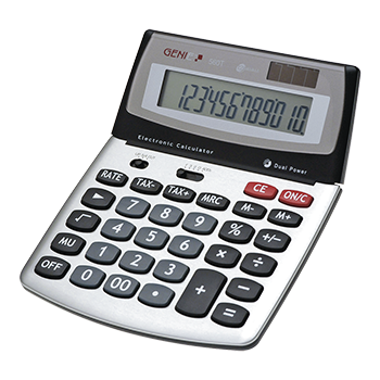 12-digit design desktop calculator with dual power (solar and battery) and jumbo display