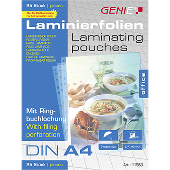 Laminating pouches (filing edge, perforation, DIN A4) 25 pack