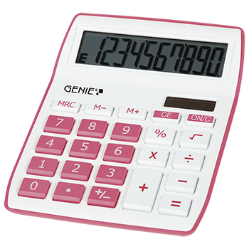 10-digit desktop calculator with dual power (solar and battery), pink