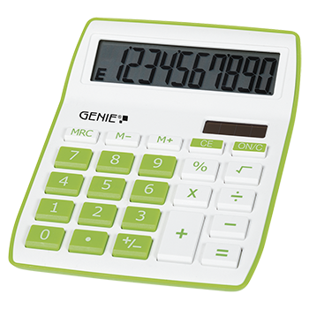 10-digit desktop calculator with dual power (solar and battery), green
