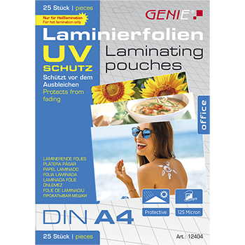 Laminating pouches (DIN A4, with UV protection, 125 micron, UV resistant - protects against radiation) 25 pack