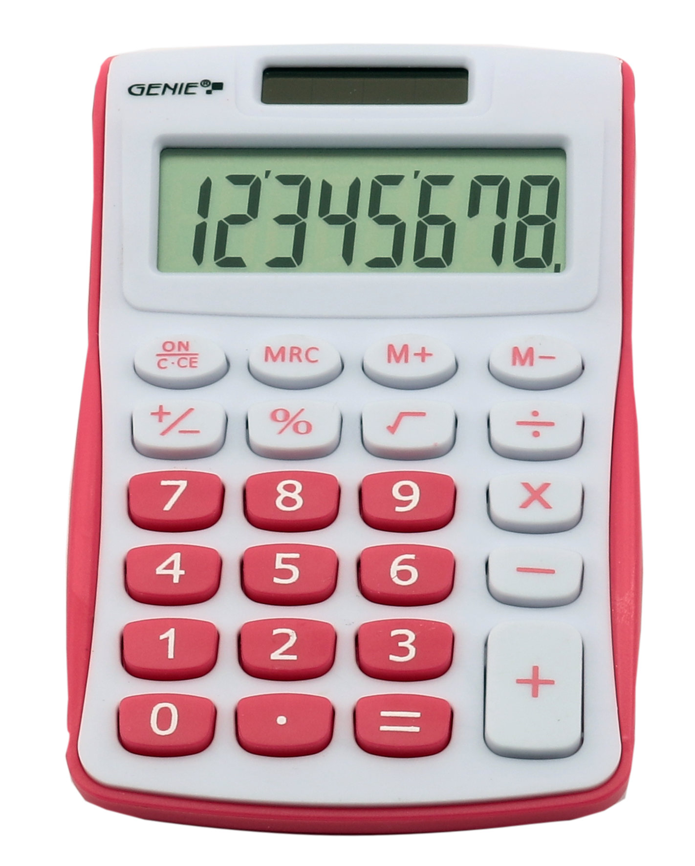 8-digit pocket calculator with dual power (solar and battery), pink