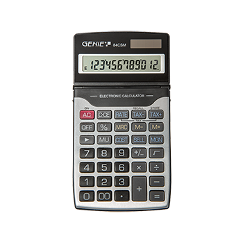 12-digit business pocket calculator with dual power and protective cover