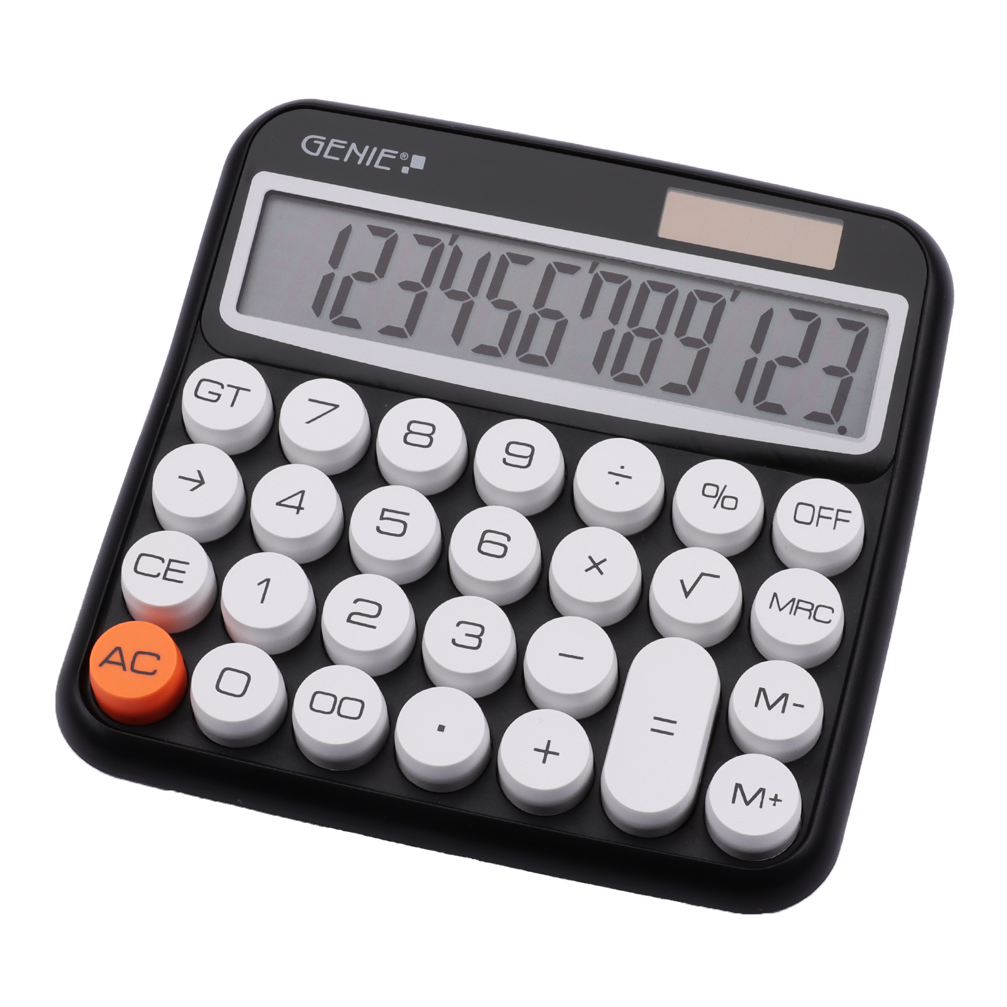 12-digit desktop calculator with dual power (solar and battery), black