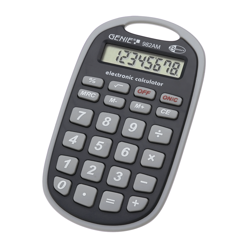 8-digit pocket calculator (eyelet, battery power, robust design) grey