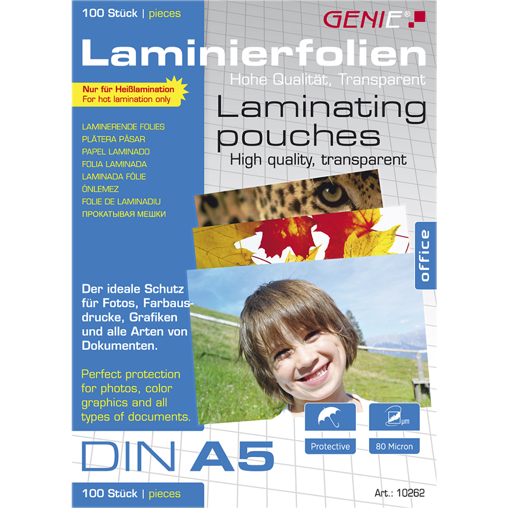 Laminating pouches (DIN A5 80 microns) 100 pack