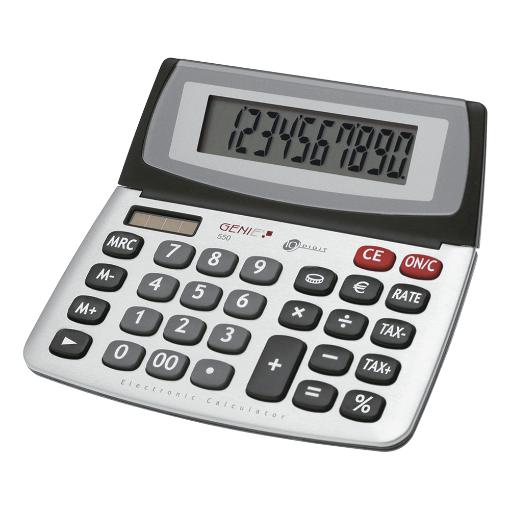 10-digit business desktop calculator with dual power (solar and battery) and jumbo display