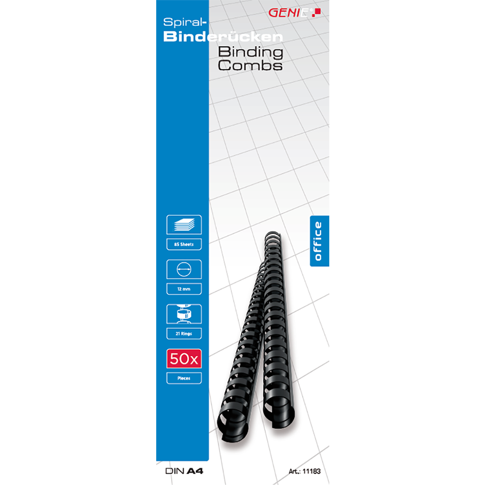 Plastic binding combs (DIN A4, 12 mm, 85 sheets) 50 pieces black