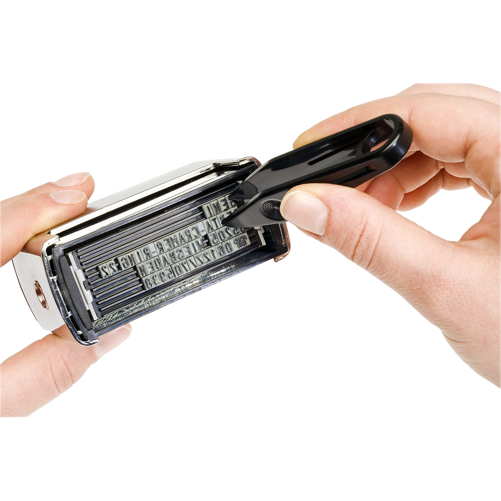 Self-inking stamp set with up to 5 lines