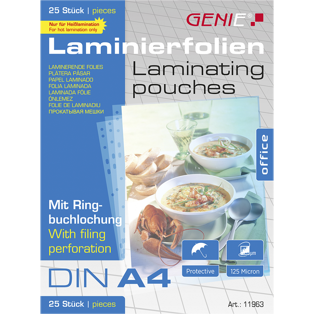 Laminating pouches (filing edge, perforation, DIN A4) 25 pack