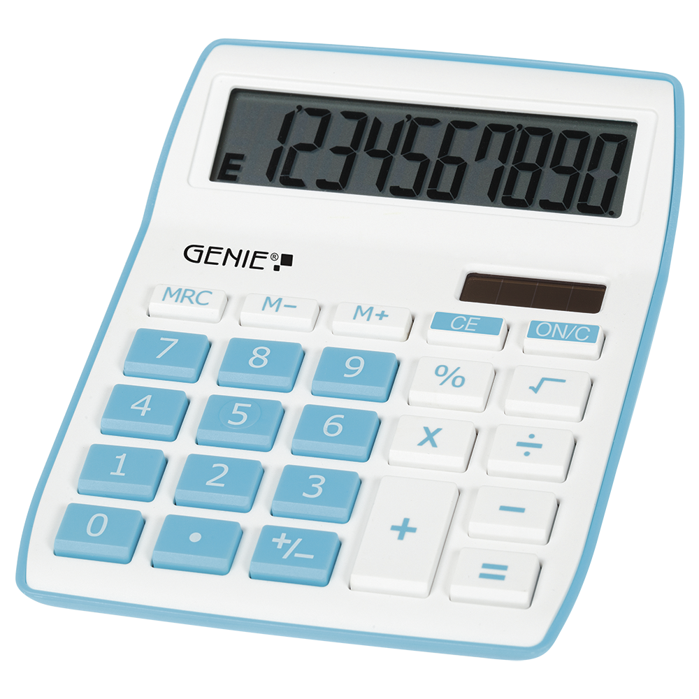 10-digit desktop calculator with dual power (solar and battery), blue