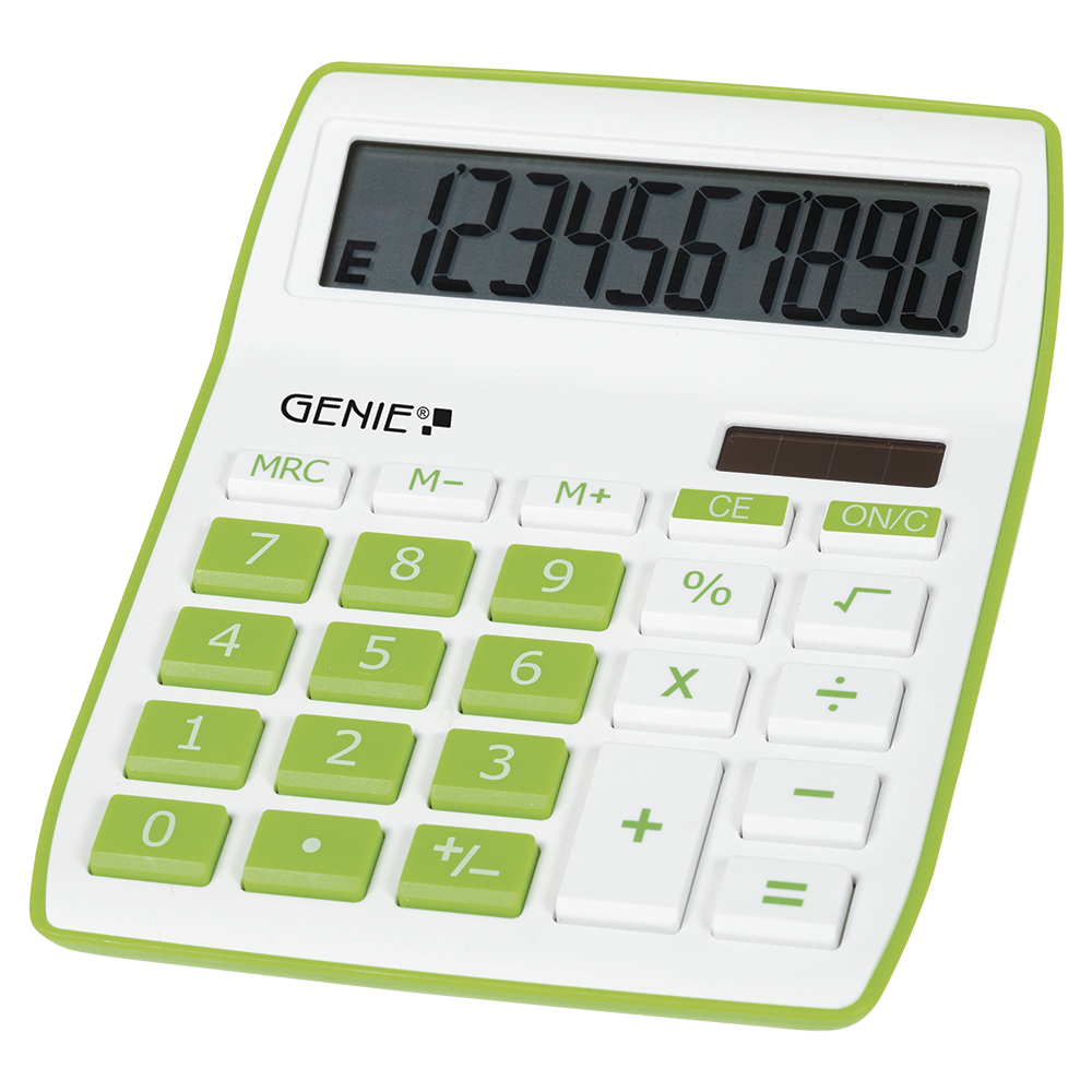 10-digit desktop calculator with dual power (solar and battery), green