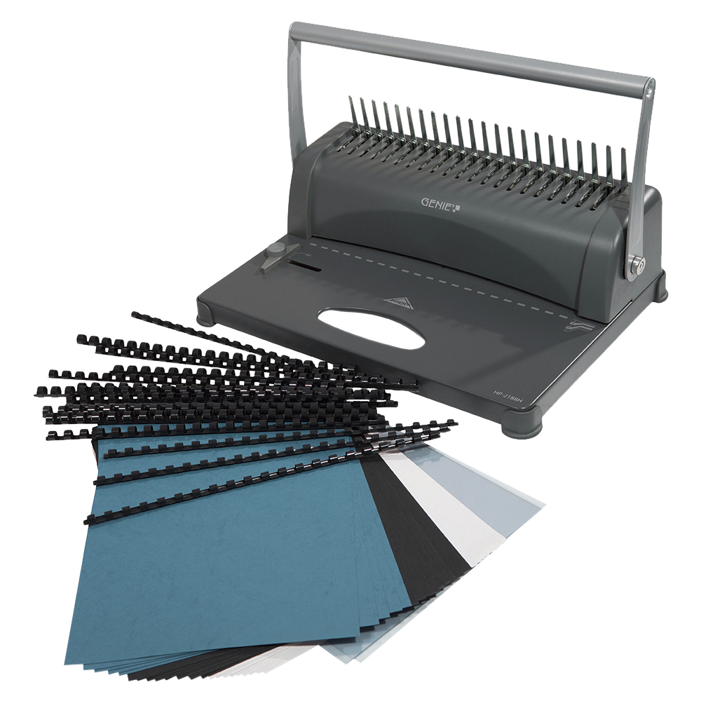 Spiral binding machine, including 75-piece starter set