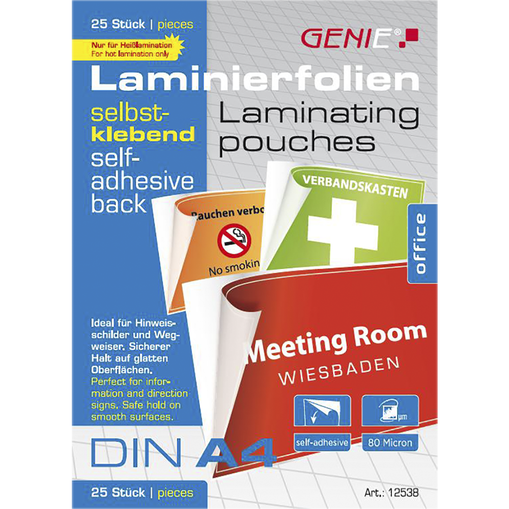 Laminating films (self-adhesive, DIN A4, 80 microns) 25 pack