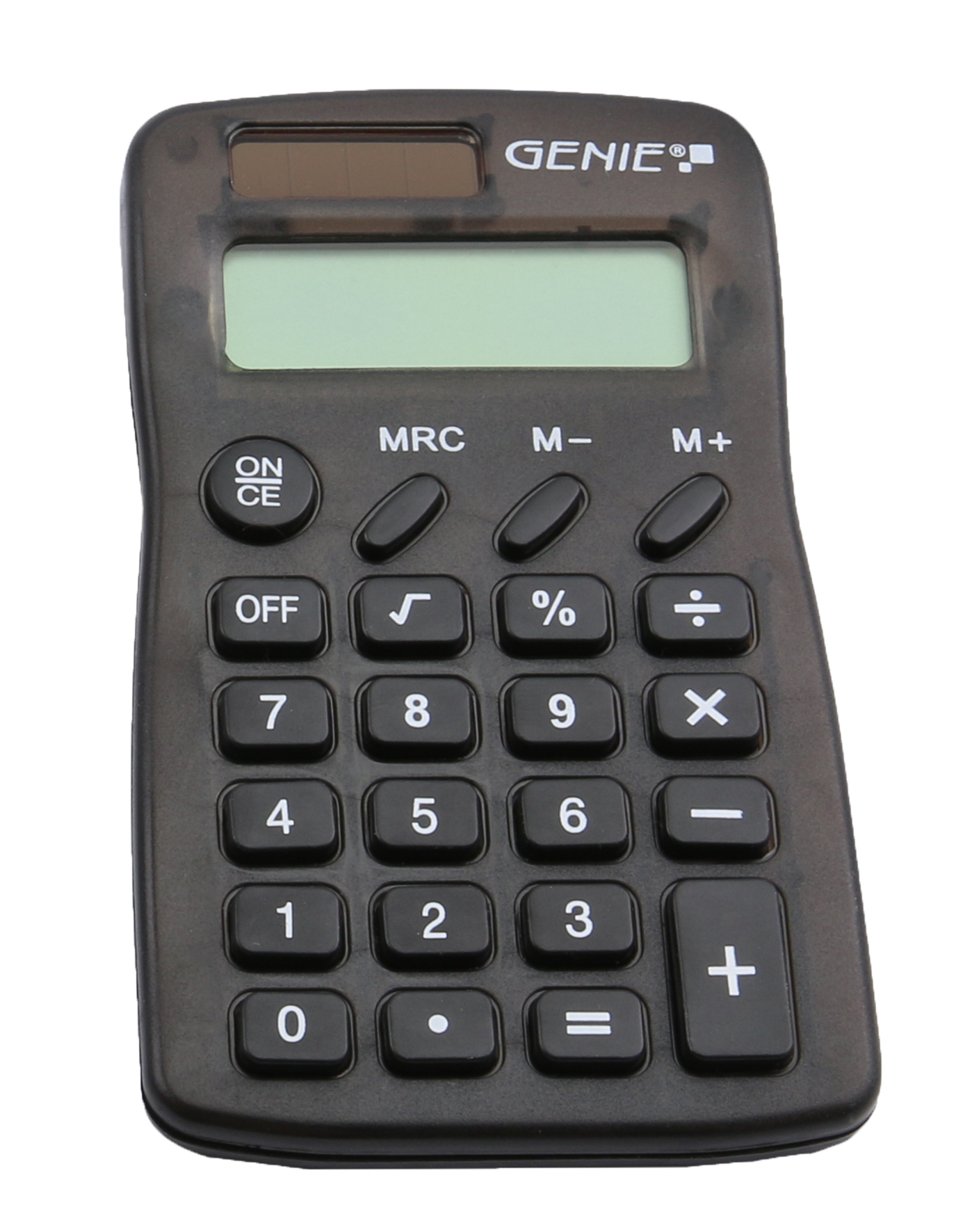 Compact pocket calculator with 8-digit display, translucent housing