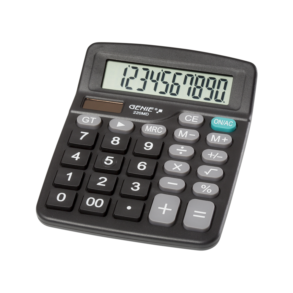 10-digit desktop calculator with dual power (solar and battery)