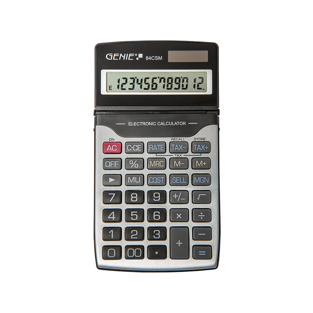 12-digit business pocket calculator with dual power and protective cover