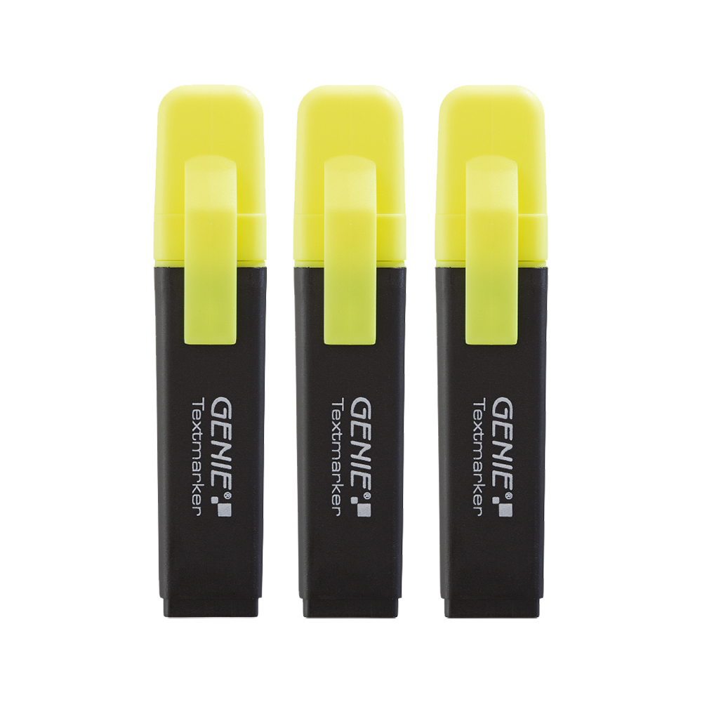 Textmarker 3x Neon gelb mit Keilspitze
3er Pack Strichbreite ca. 1-5 mm, einzeln Entnehmbar