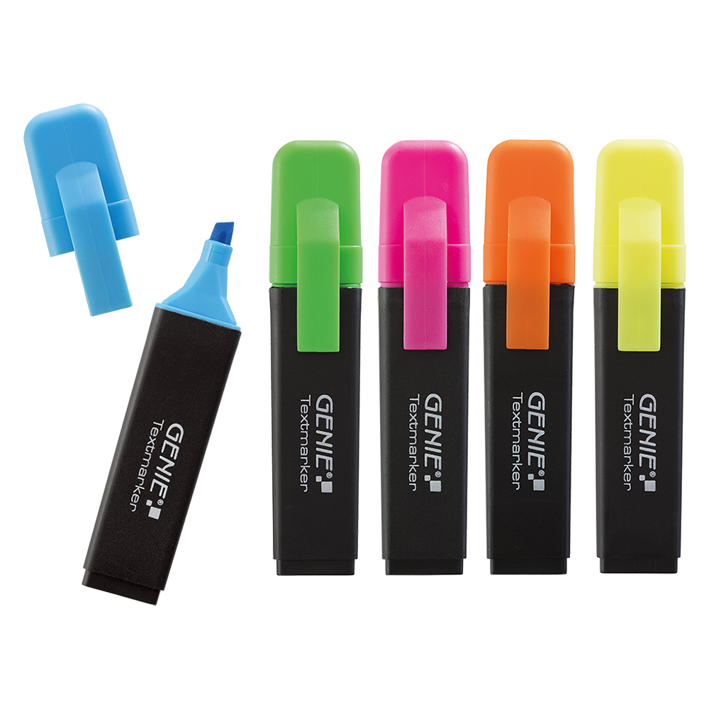 Textmarker je 1x neon gelb, orange, pink, blau, grn, mit Keilspitze
5er Pack Strichbreite ca. 1-5 mm, einzeln Entnehmbar