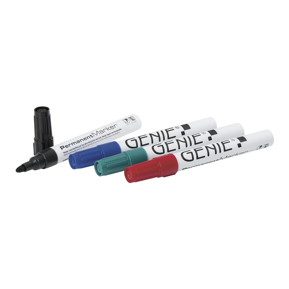 Permanent marker, sorted, with round tip and metal shank, stroke width 1 - 3 mm
Pack of 4: 1 x black, blue, red and green