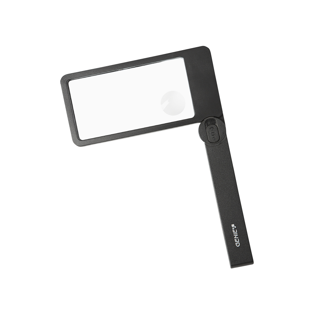 Rectangular magnifier lens with LED lighting and foldable handle